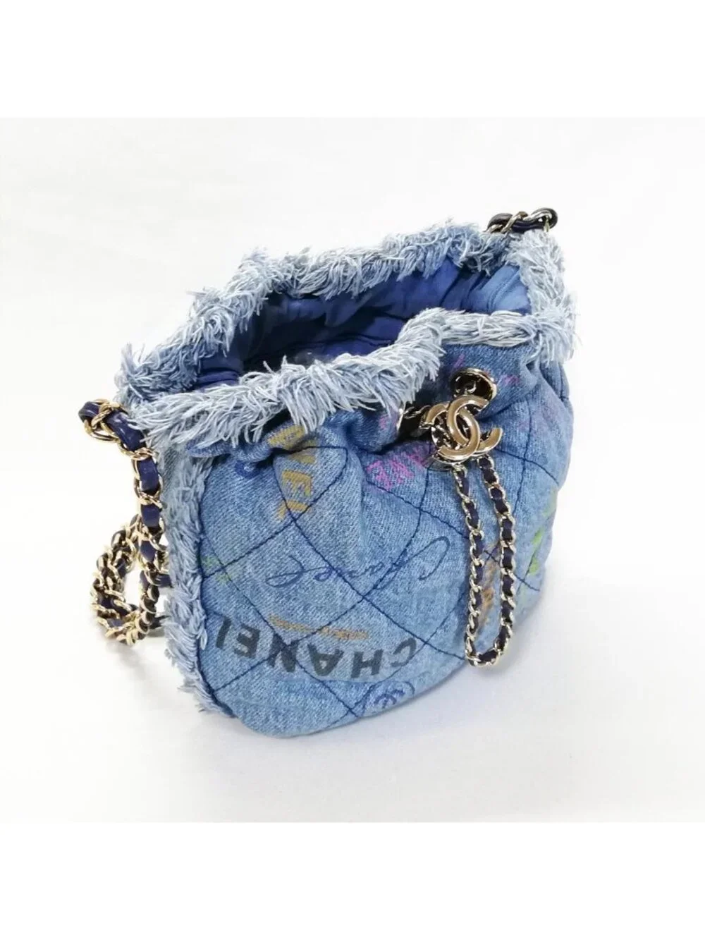 Chanel Denim Small Bucket Bag Blue